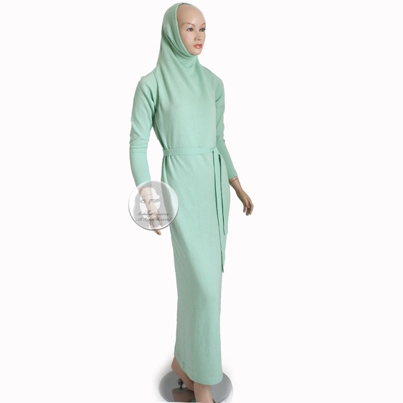 Bonnie Cashin Maxi Dress Belted Cashmere Knit Funnel Neck Vintage Retro 70s HTF - Picture 3 of 11